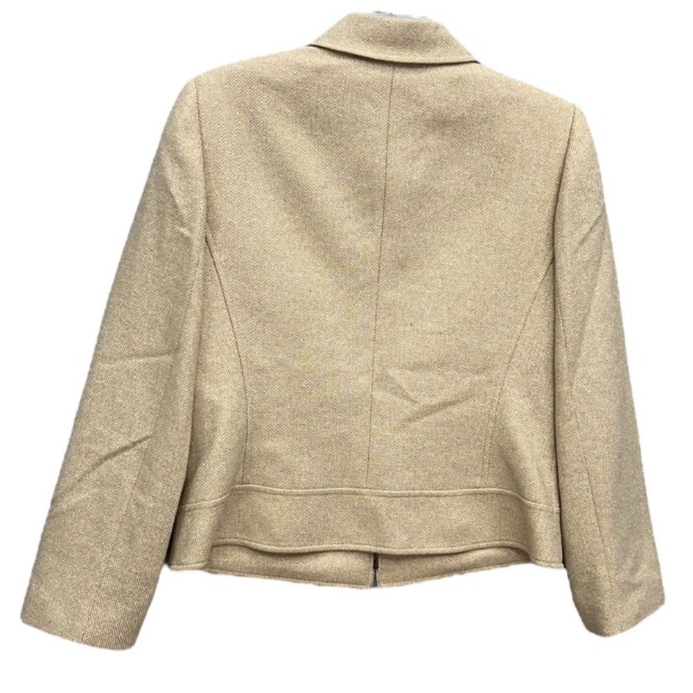Antonio Melani Womens Size 12 Wool Silk Blend Herringbone Tan Cream Lined Jacket - Picture 2 of 15